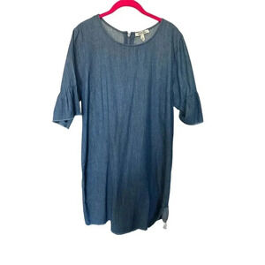 Krazy Kat Blue Chambray Denim 3/4 Bell Sleeve Shift Dress Size XL NWT